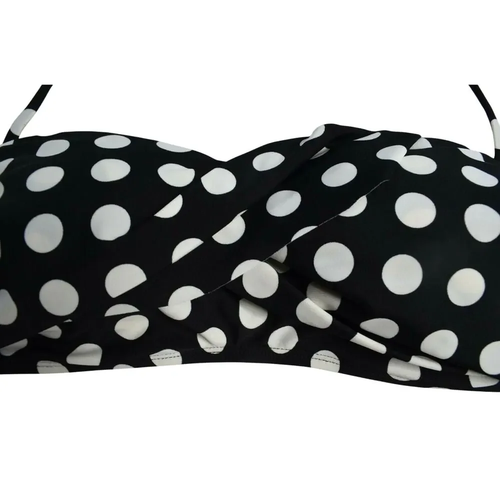 RALPH LAUREN Women's Black & White Polka Dot Bikini Top w/ Halter Strap